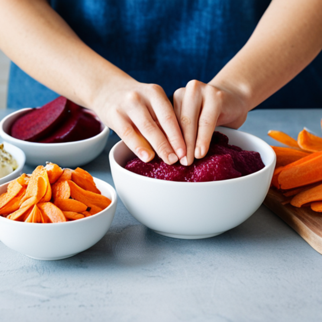 Smart Snacking Choices**

"A colorful and well-organized display of healthy snack alternatives to traditional chips. Includes vegetable chips (carrot, beet), homemade protein bars, a bowl of almonds, and natural yogurt with fresh berries. The scene is brightly lit, professional food photography, highlighting the vibrant colors and textures. safe for work, appropriate content, fully clothed, professional, modest, family-friendly, perfect anatomy, correct proportions, natural pose, well-formed hands, proper finger count, natural body proportions."

**