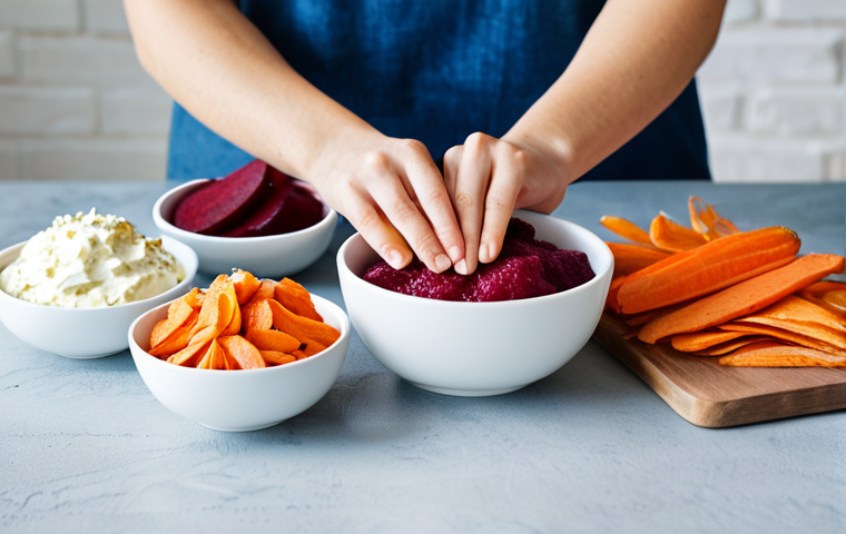 Smart Snacking Choices**
"A colorful and well-organized display of healthy snack alternatives to traditional chips. Includes vegetable chips (carrot, beet), homemade protein bars, a bowl of almonds, and natural yogurt with fresh berries. The scene is brightly lit, professional food photography, highlighting the vibrant colors and textures. safe for work, appropriate content, fully clothed, professional, modest, family-friendly, perfect anatomy, correct proportions, natural pose, well-formed hands, proper finger count, natural body proportions."
**