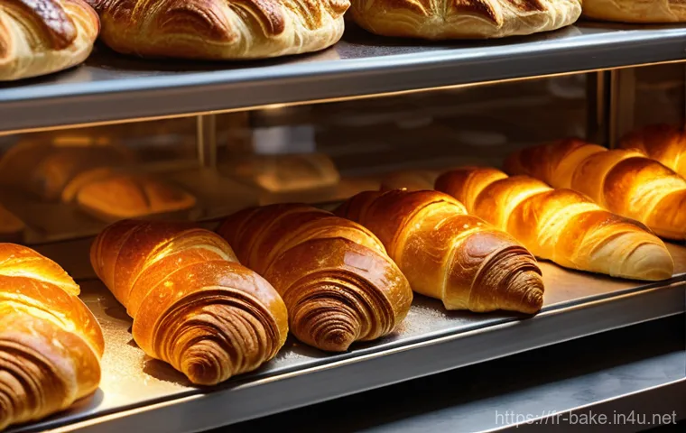 제과 제품의 원산지 비교 - **A Warm, Authentic French Boulangerie Scene with a Golden Croissant:**
A beautifully lit, warm ...