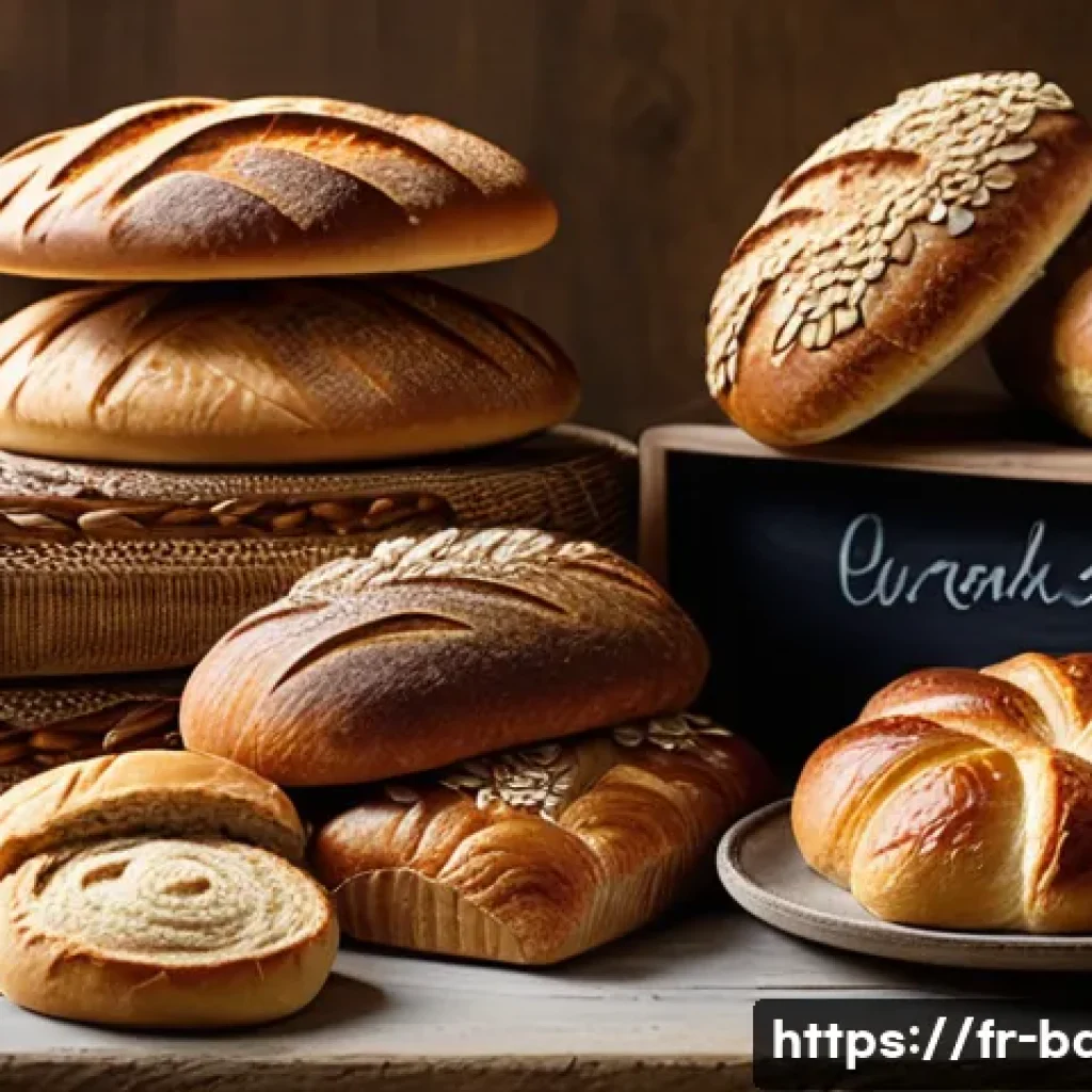 식이섬유가 풍부한 제과 제품 - A rustic French bakery scene showcasing a variety of whole grain pastries and breads, including whol...