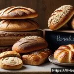 Home 22 식이섬유가 풍부한 제과 제품 - A rustic French bakery scene showcasing a variety of whole grain pastries and breads, including whol...
