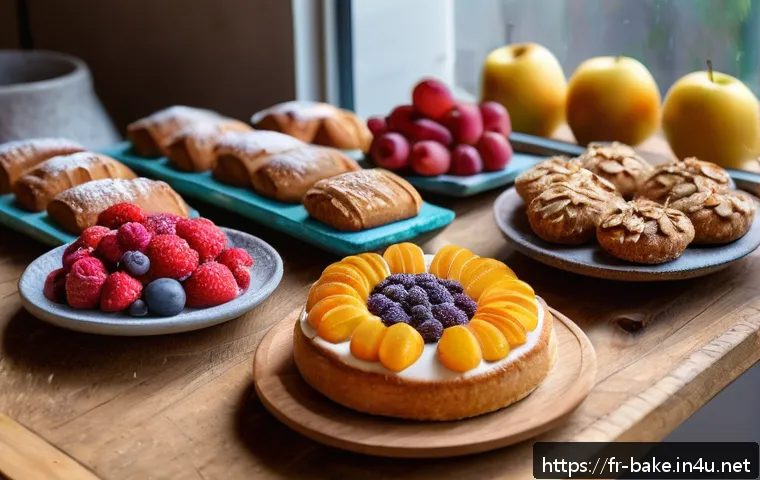 비건 제과 제품 - A vibrant vegan bakery kitchen scene showcasing a variety of ethical and delicious plant-based pastr...