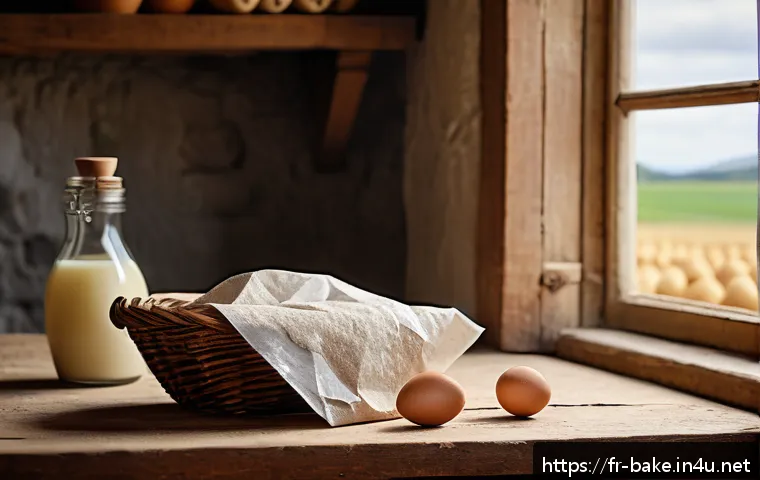 과자 재료의 신선도 - A rustic French kitchen scene featuring a wooden table with fresh, locally sourced baking ingredient...