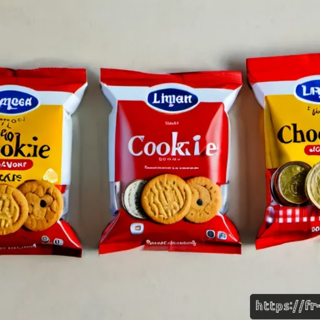 브랜드별 쿠키 가격대 - Photorealistic overhead flat lay of an affordable French supermarket cookie comparison, several unbr...