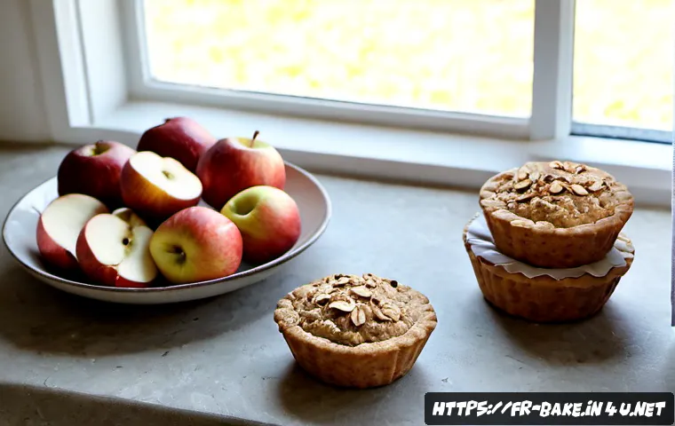 Home 17 건강한 간식 제과 - Photorealistic healthy French bakery snack arrangement on a light stone kitchen counter: oat and alm...